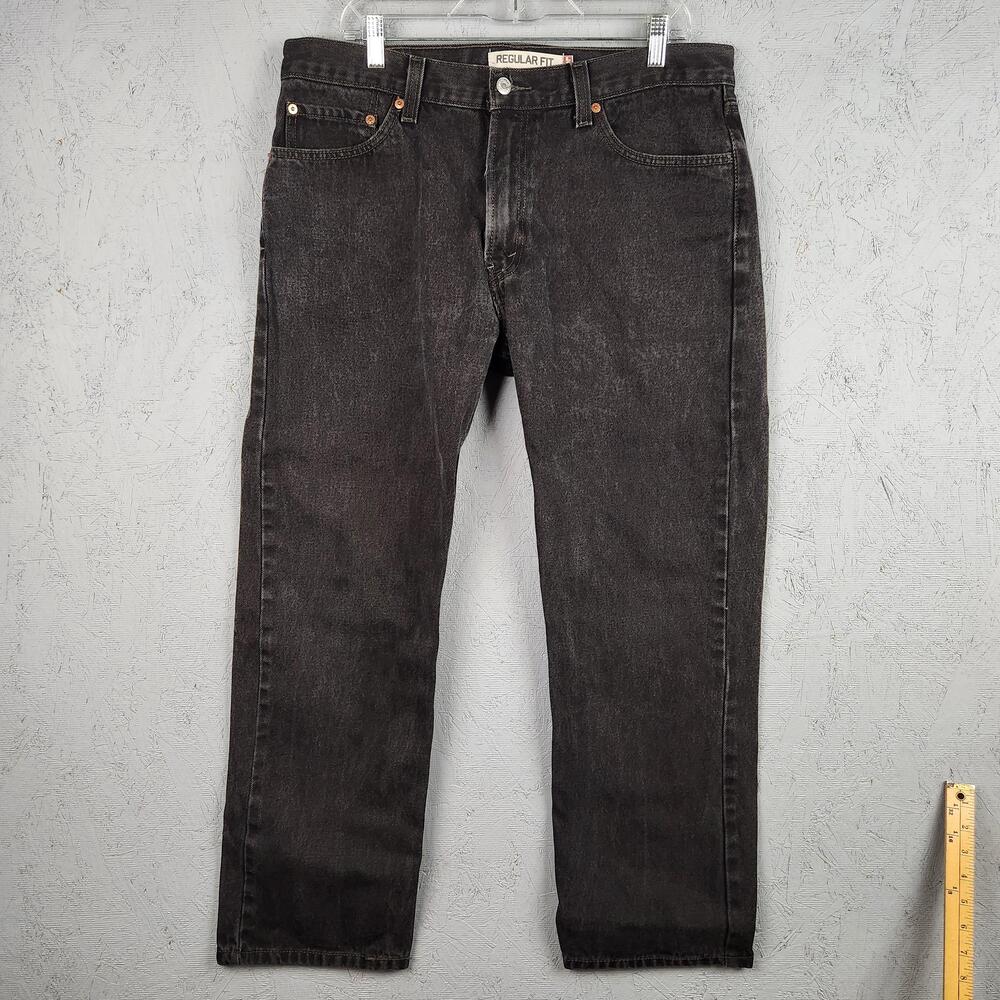 Levis 505 Jeans Mens 36x30 Black Straight Leg Regular Fit Denim Zip Fly Western